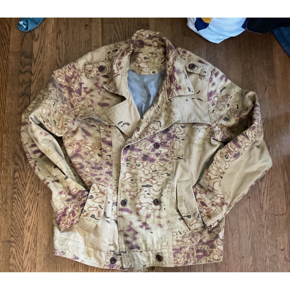 Publish Brand Mens Camo Field Jacket Tan Purple Double Breasted Military Style